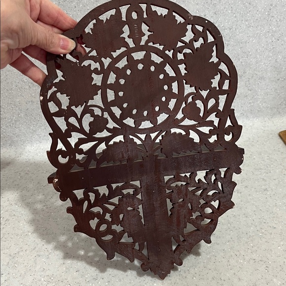 Vtg INDIA Hand Carved Wood Wooden Folding Shelf Intricate Leaf Design Leaves - Picture 6 of 14